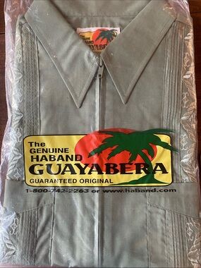 Haband Olive Green Guayabera Zip-Front Shirt with Embroidered Panels